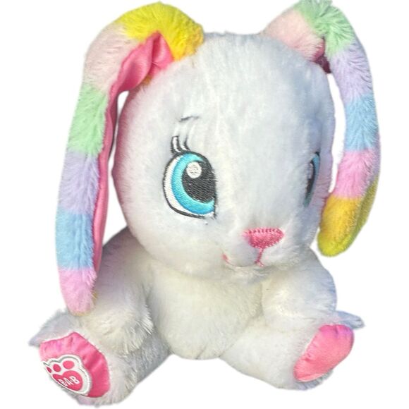 Build A Bear Buddies Small White Pink Rainbow Ears 7.5" Easter Rabbit 2017 BAB - Picture 4 of 13